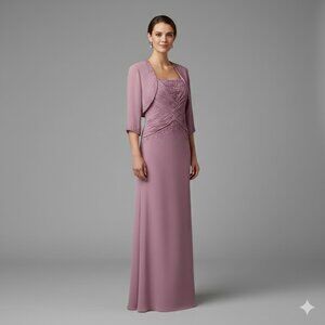 Sophisticated Lavender Long Sleeve Chiffon Gown with Jacket